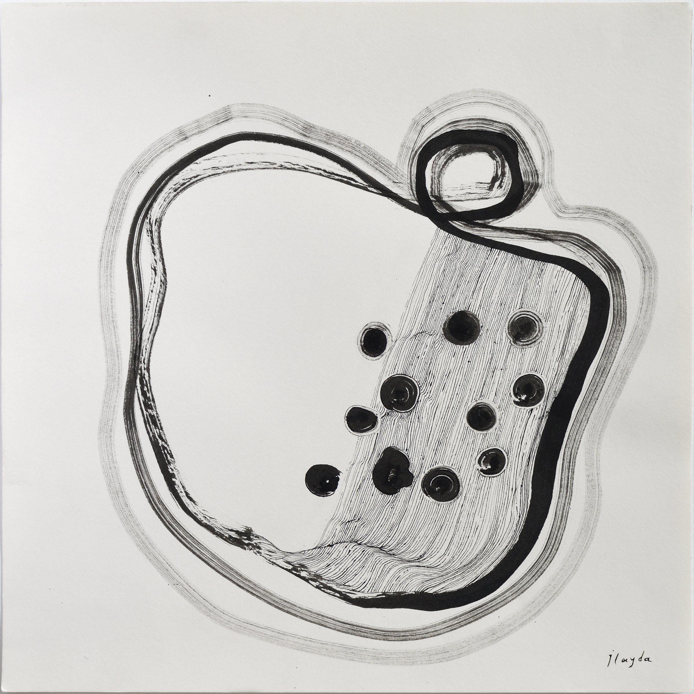 Artwork in a call for peace by Ilayda Mercankaya. This piece depicts the deformed body of a child killed in airstrikes in abstract form, with brush strokes and detailed line work.